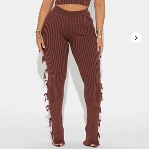 Brown Ribbed Knit Pants